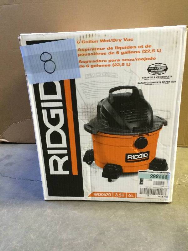 lot 8 image: Ridgid 6-gal. WetDry Vacuum used working conditions