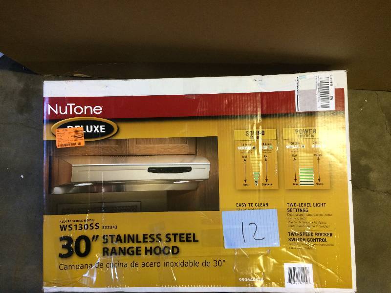 lot 12 image: NUTONE Allure I Series 30 in. Convertible Range Hood in Stainless Steel Model # WS130SS