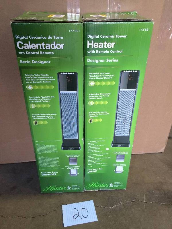 lot 20 image: Lot of 2 Hunter  1500-Watt Digital Ceramic Tower Heater working conditions