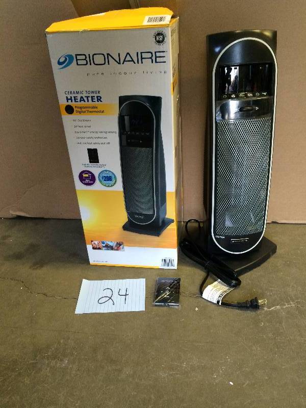 lot 24 image: Bionaire Ceraminc Tower Heater with Programmable Digital Thermostat & Remote Control BCH9214RE working conditions like NEW