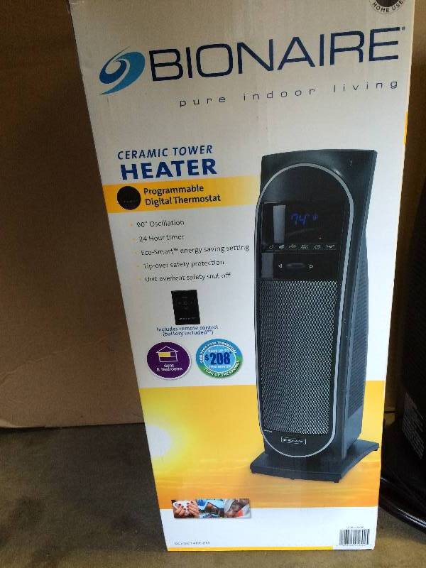 Bionaire Ceraminc Tower Heater with Programmable Digital Thermostat u0026  Remote Control BCH9214RE working conditions like NEW | KX Real Deals  Warehouse Liquidation | K-BID