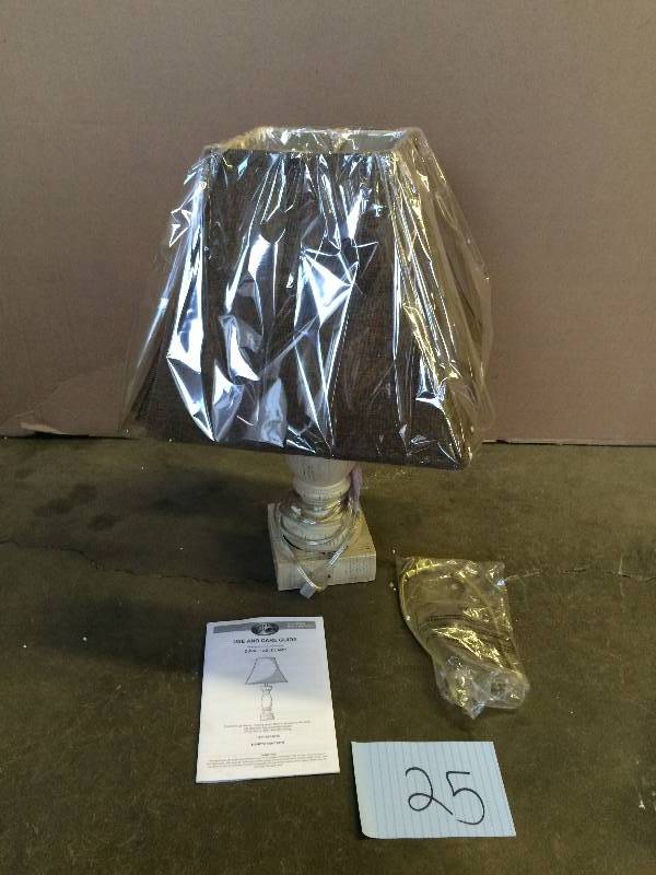 lot 25 image: Hampton Bay Duval 27.75 in. Weathered White Table Lamp new