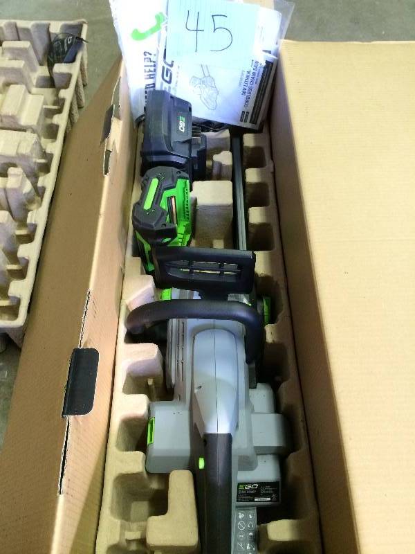 lot 45 image: EGO 14 in. 56-Volt Lithium-Ion Cordless Chain Saw battery and charger are include tested working model CS1401