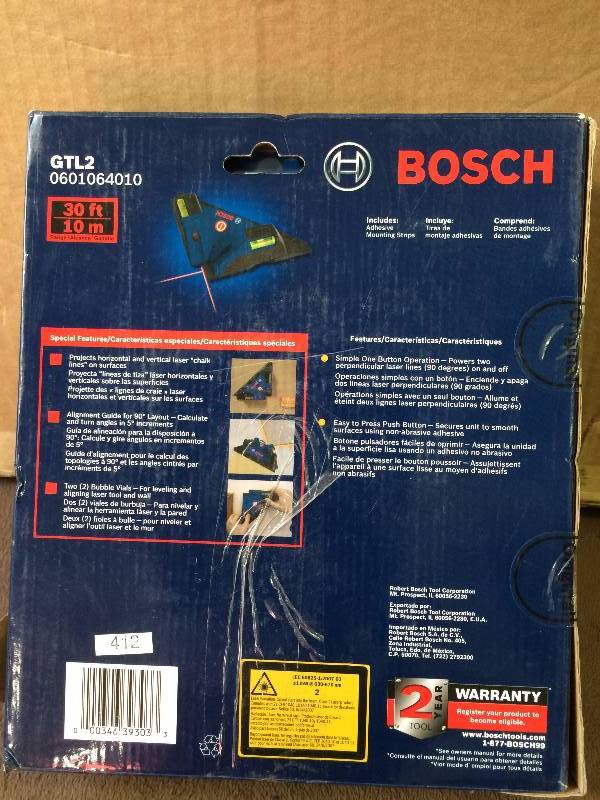 lot 50 image: BOSCH Tile Laser Square Laser Level Model # GTL2