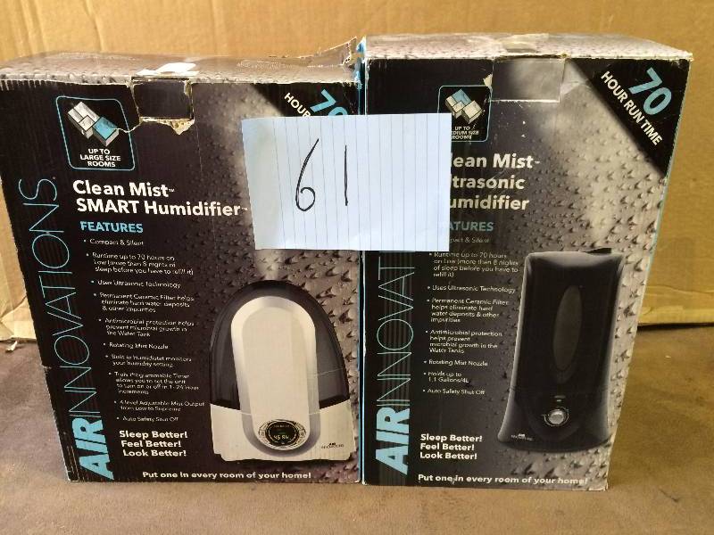lot 61 image: Lot of 2  Air Innovations  1.4 Gal. Cool Mist Ultrasonic Digital Humidifier - White  tested