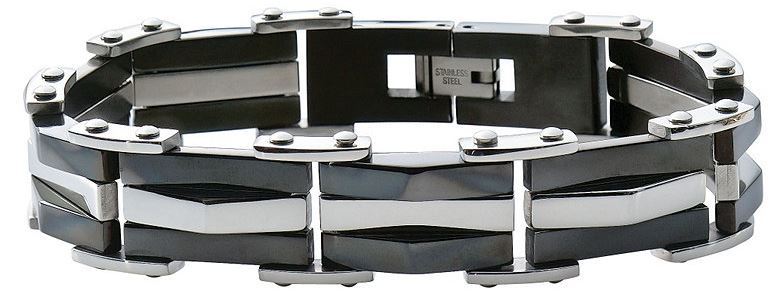 lot 41 image: Mens Stainless Steel Pyramid Link Bracelet & Ring sz 8