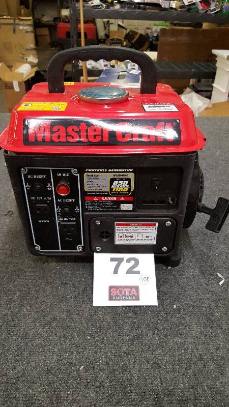 lot 72 image: Master Craft 1100 Peak850 Running Watts Gas Generator