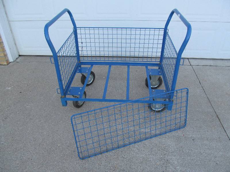 Heavy duty basket cart, blue, 30 x 40, with hard wheels