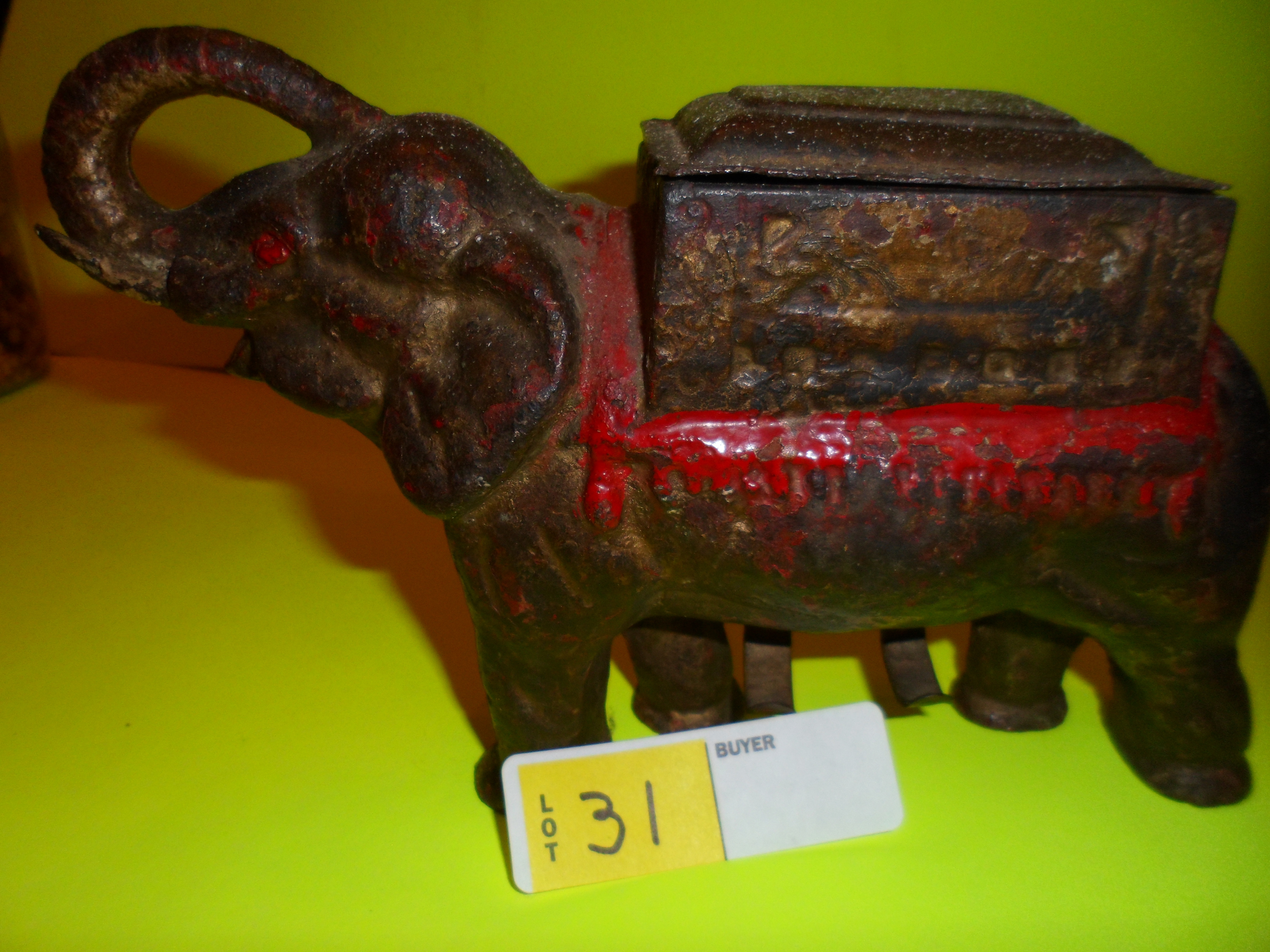 lot 31 image: Antique Cast Iron Elephant Cigarette Despenser