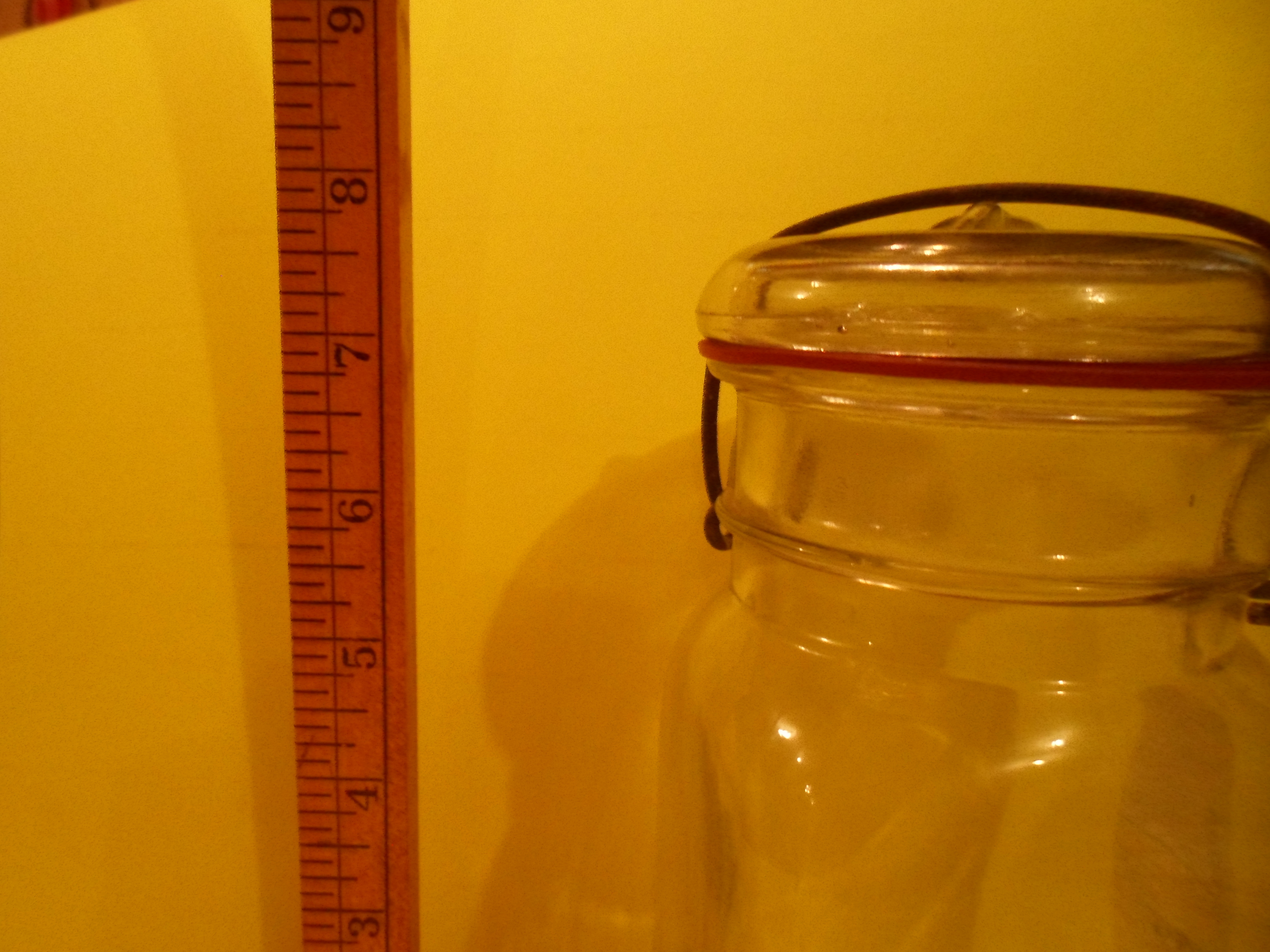 lot 19 image: Vintage Ball Ideal Clear Square #9 Canning Jar wGlass Lid, Wire Side & Seal