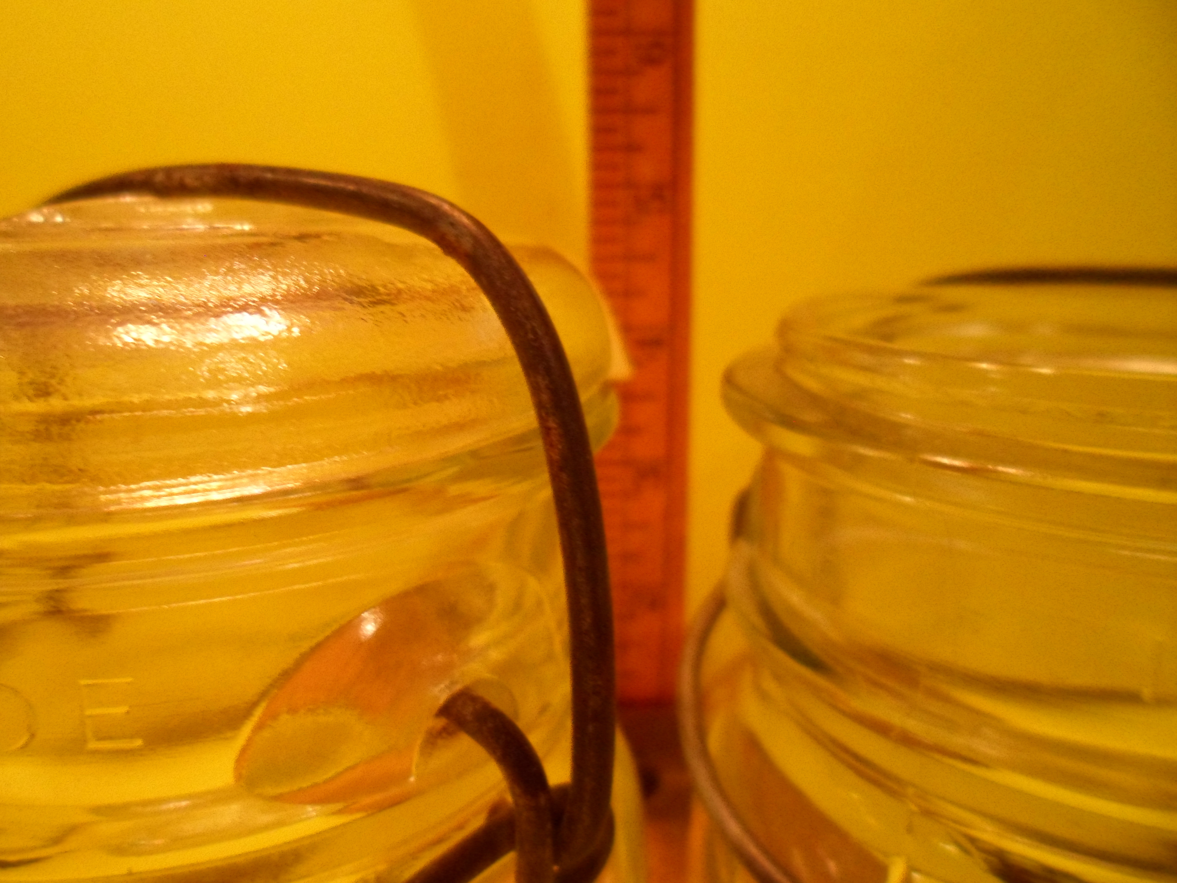 lot 17 image: 2 - Vintage Ball Ideal Clear Glass Canning Jars #9 wWire Side - One with Glass Lid