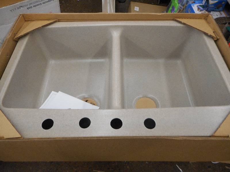 Waterbrook Dual Mount Composite Granite 33 in. 4-Hole Double Bowl Kitchen Sink in Desert Sand