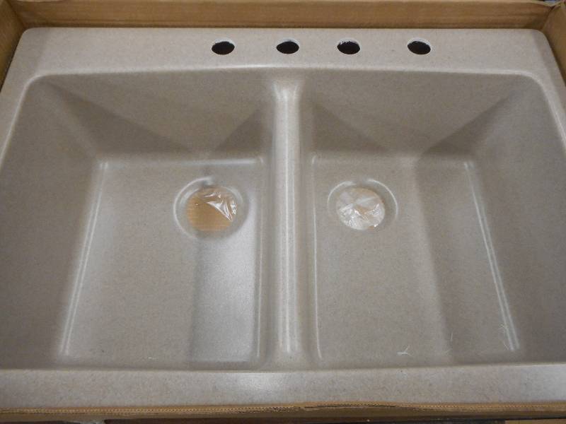 Waterbrook Dual Mount Composite Granite 33 in. 4-Hole Double Bowl Kitchen Sink in Desert Sand