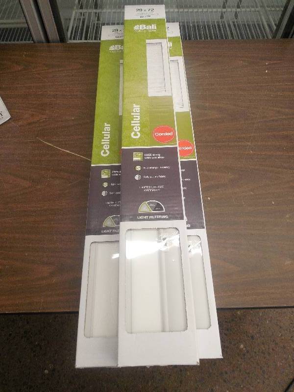 (3) Bali 29 in. x 72 in. White Stock Singlecell Cellular Shade