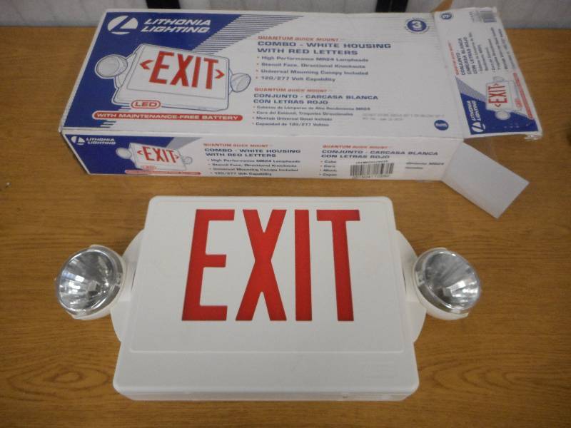 2-Light Thermoplastic LED Emergency Exit SignFixture Unit Combo with Incandescent Heads