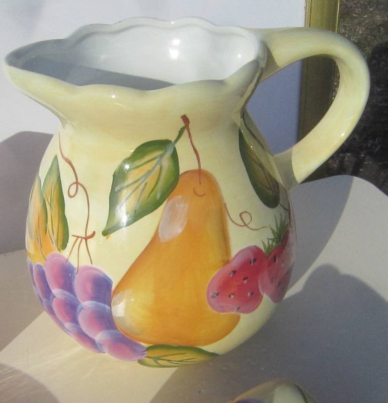 FRUIT VASE, MATCHING KITCHEN SET, PITCHER, BUTTERDISH, FOOTED TRAY