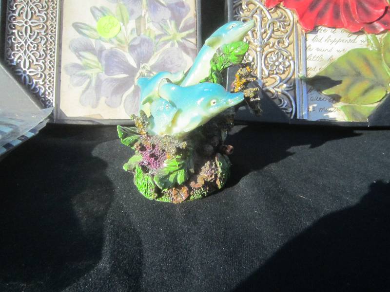 NEW- 3 PLAQUES, PLATE HOLDER, DOLPHIN STATUE