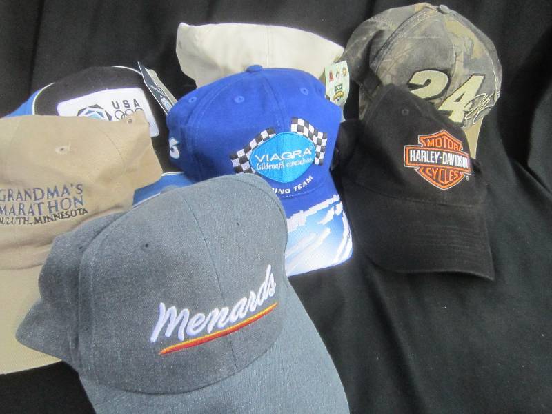 2 PINS, 7 HATS, (4 NEW) , NASCAR AND HARLEY DAVIDSON