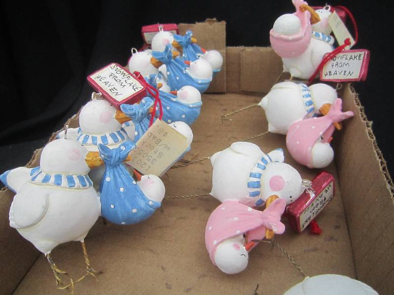 STORK ORNAMENTS- 5 BOYS, 4 GIRLS