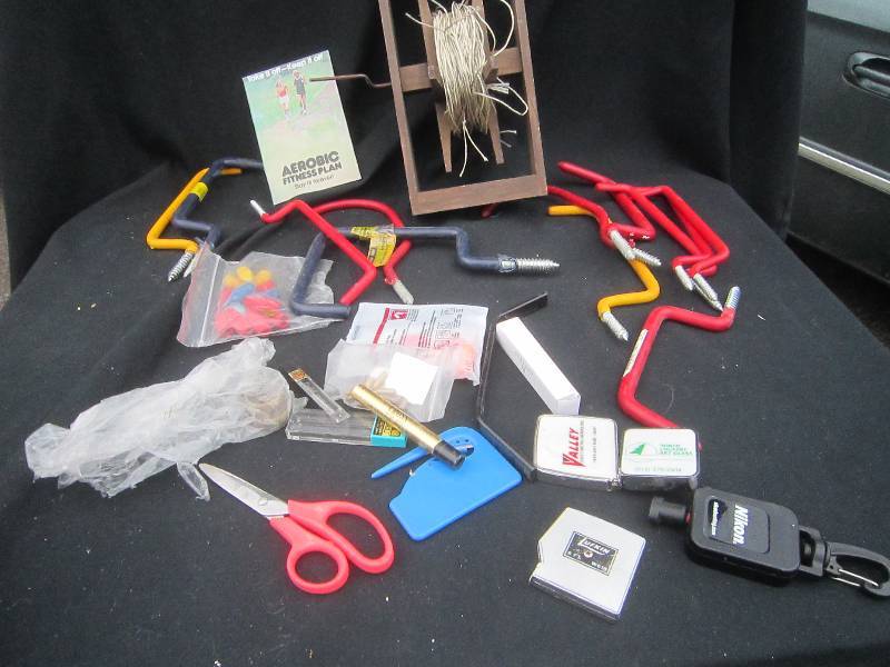 TAPE MEASURES, GARAGE HOOKS, STRING WINDER, MISC