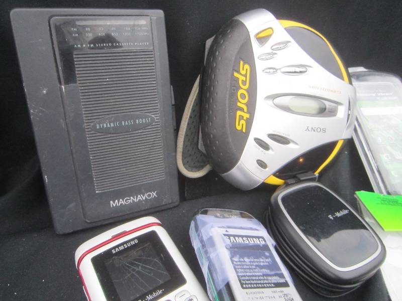 CD PLAYER, TAPE PLAYER, PHONE, ID CARD REELS WITH CLIP, CHARGER