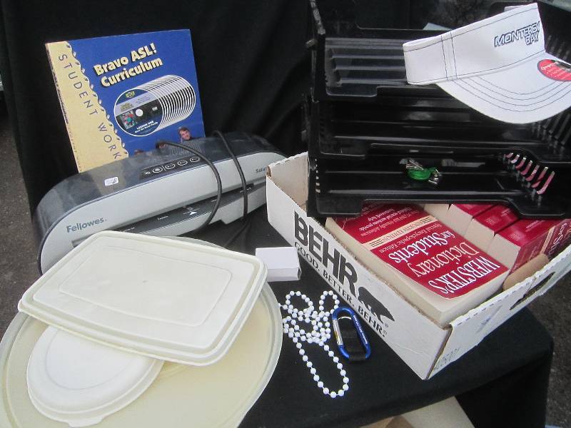 FELLOWS LAMINATOR MACHINE, OFFICE SUPPLIES, SIGN LANGUAGE BOOK, LIDS, JEWELRY, BOOKS