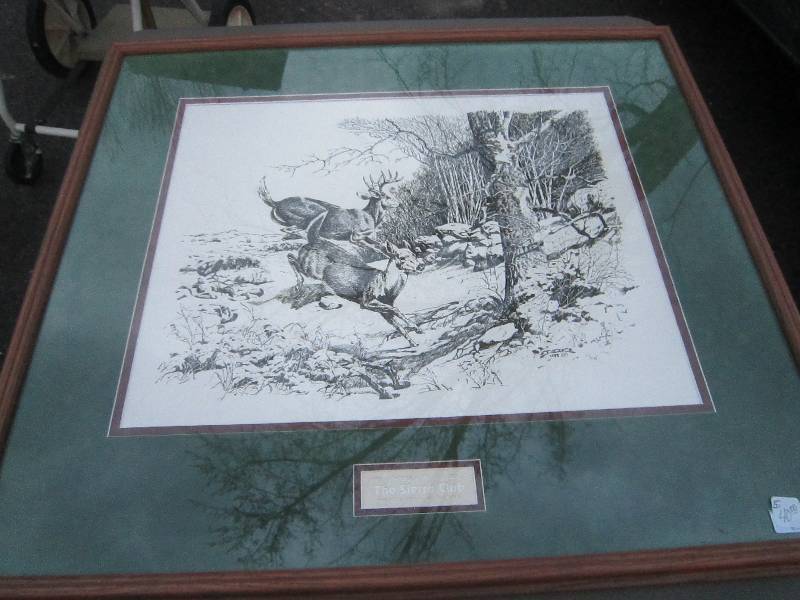 32 X 28.5 DEER PICTURE, SIERRA CLUB, OAK FRAME