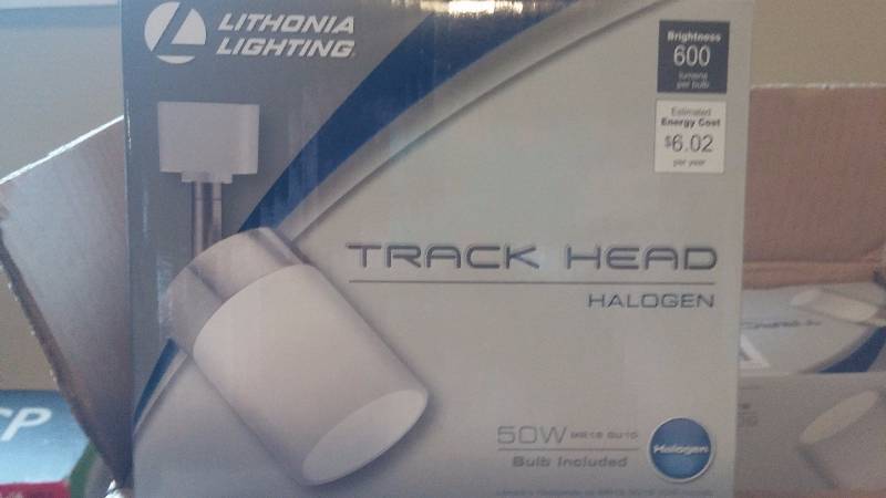 lot 32 image: Lithonia Halogen Track Head Lighting in brushed nickel - 4 lights