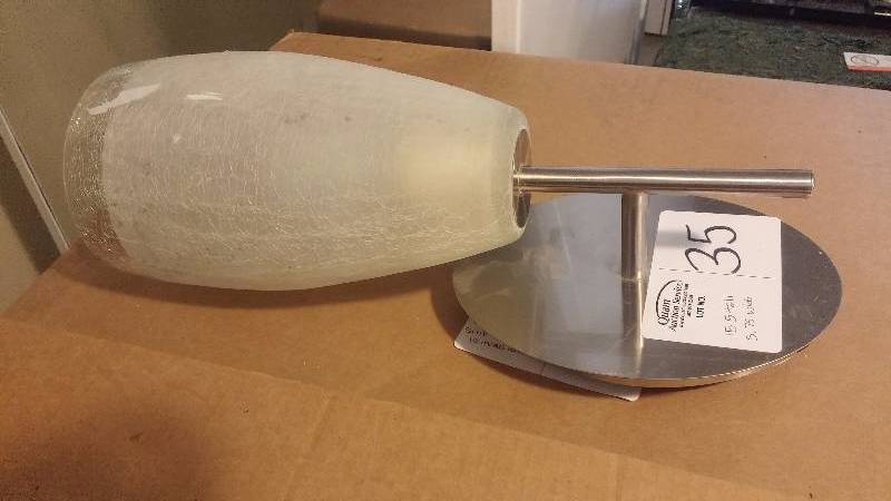 lot 35 image: Brushed nickel wall sconce with crackle glass shade