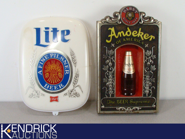 Vintage Pabst Andeker Light-Up Advertising Sign, and Lite Beer Sign Lens