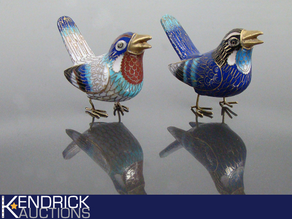 2 Vintage Cloisonne Bird Figurines