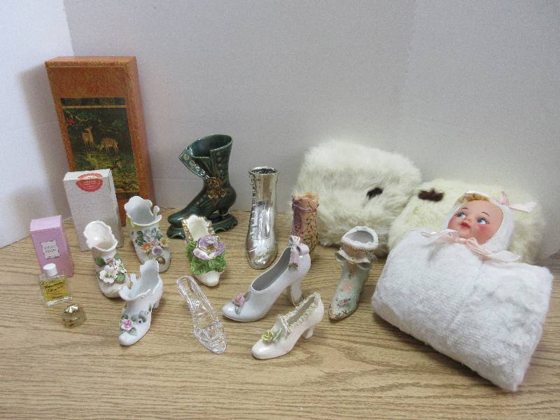 Shoe Crazy  Collection of Vintage Shoe Figurines & Fur Hand Warmers