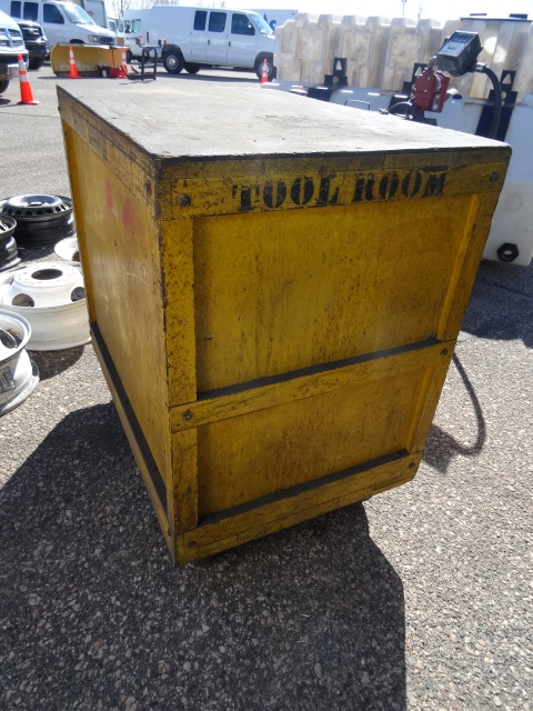 Wooden work cabinet on wheels. One shelf. 36 x 24 x 36