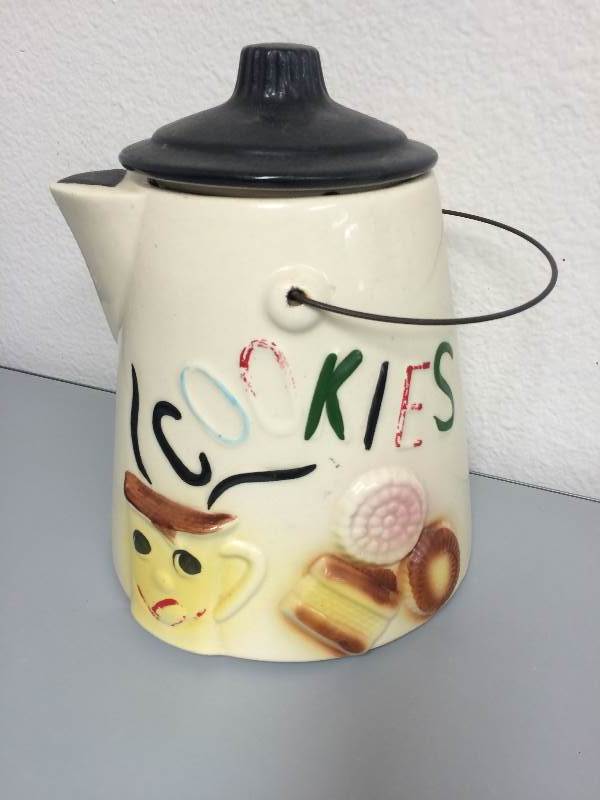lot 9 image: VIntage American Bisque Pottery Coffee Pot Cookie Jar