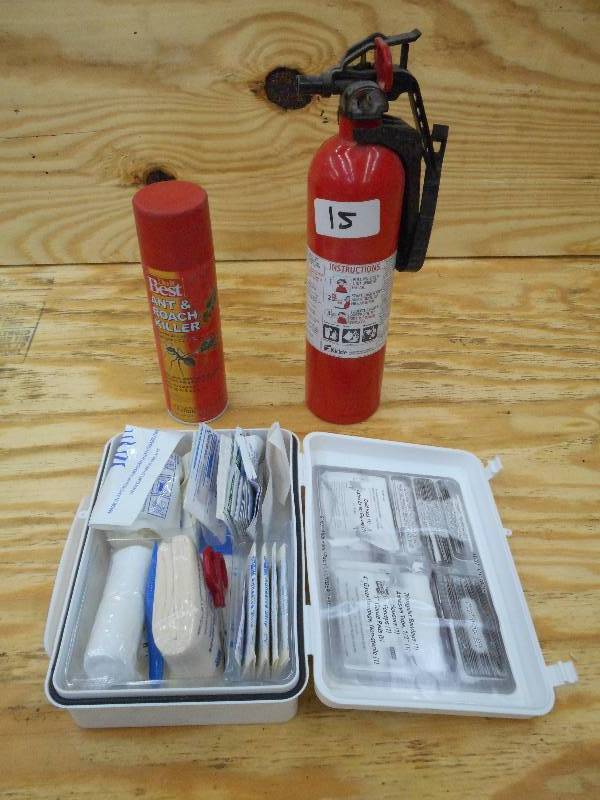 lot 15 image: Lot Of First Aid Kit, Fire Extingu...