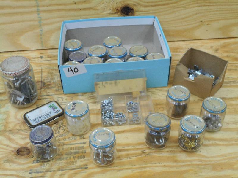 lot 40 image: Box Of Jars Full Of Assorted Hardwa...
