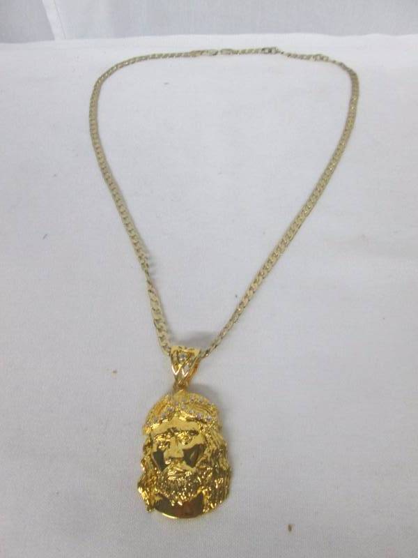 Goldtone CZ Mens Jesus Pendant