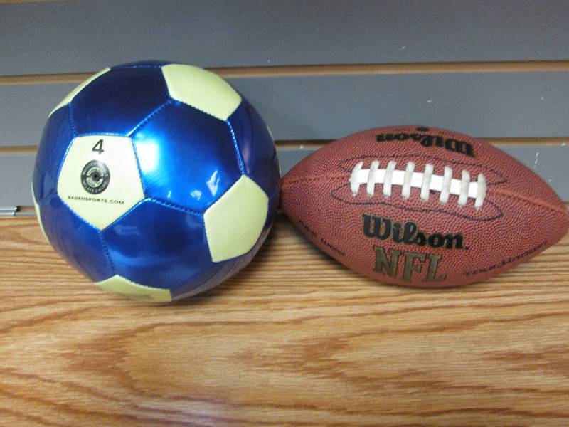lot 175 image: Size 4 Soccer Ball, Wilson NFL foot...