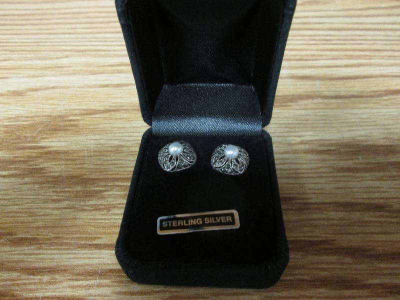 lot 8 image: Sterling silver earrings with faux ...