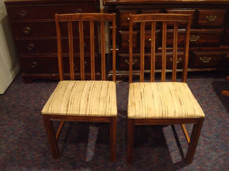 lot 25 image: Pair Of Curved Back Wood Chairs. Have Wear An...