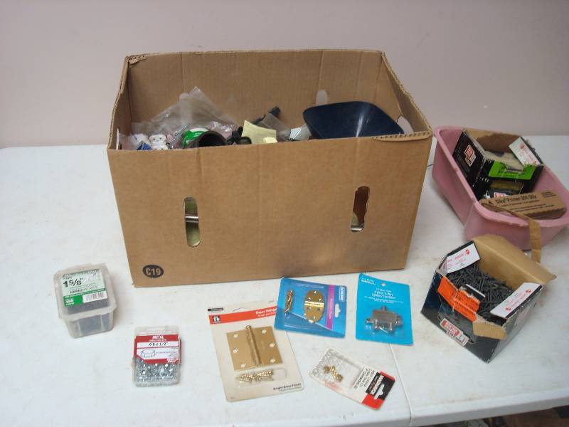 lot 186 image: Box With Some Screws And Hardware, Some New...
