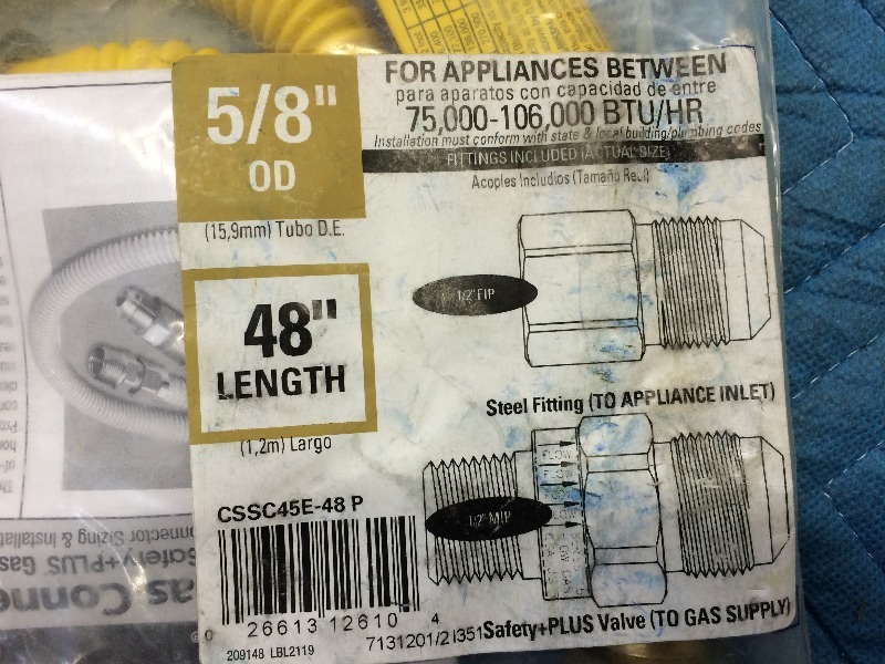Appliance  Furnace  Water Heater Stainless Steel Gas Hose (1) 48 x 34   New Product