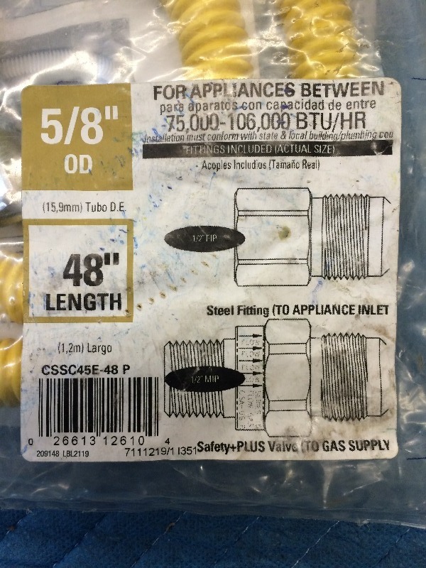 Appliance  Furnace  Water Heater Stainless Steel Gas Hose (1) 48 x 34   New Product