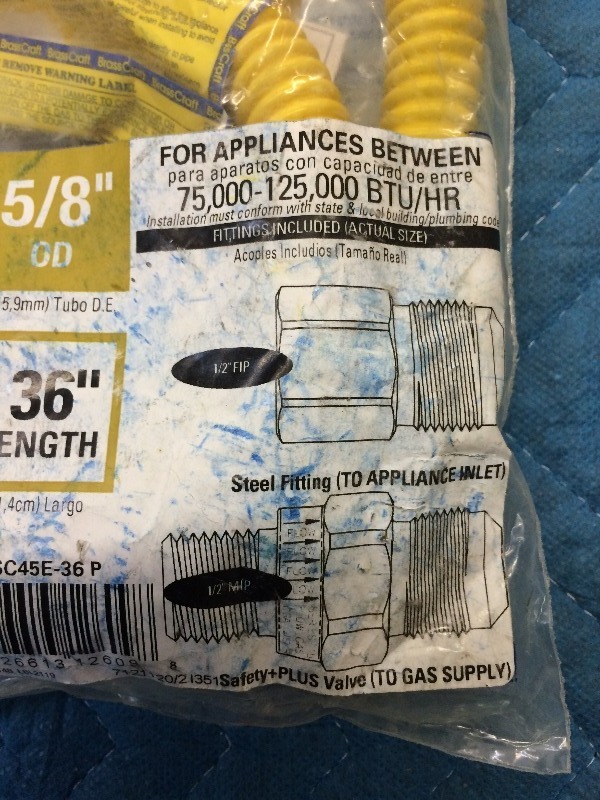 Appliance  Furnace  Water Heater Stainless Steel Gas Hose (1) 36 x 34   New Product