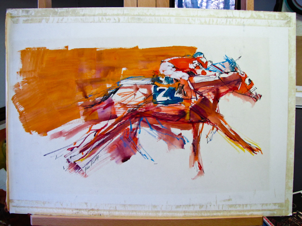 lot 6 image: Original commercial art horse race scene