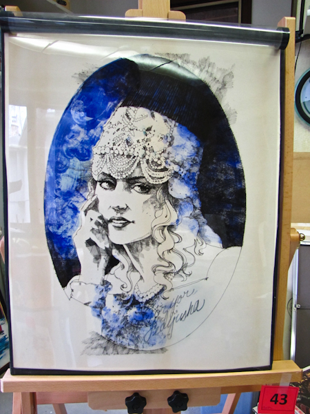 lot 43 image: Original commercial art drawing, signed.  Blue Lady