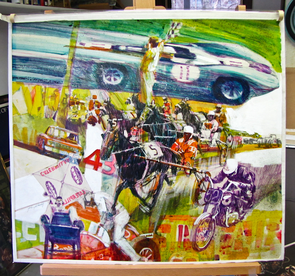 lot 34 image: Original commercial art watercolor, signed.  Racing