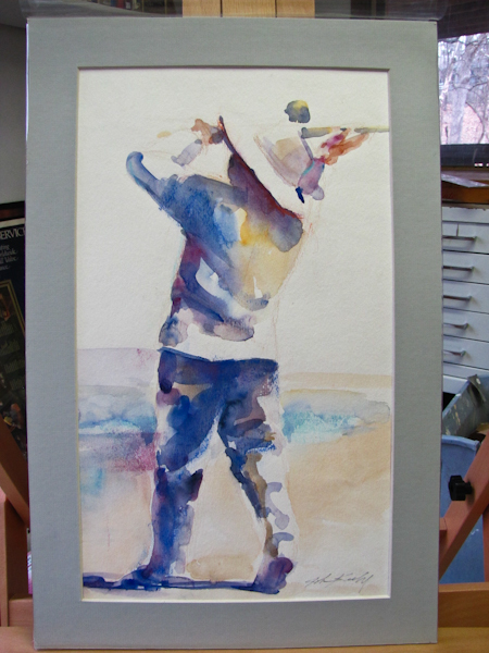 lot 22 image: The Fisherman Watercolor by John Keeley 10 x 17