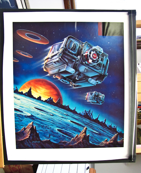 lot 67 image: Original commercial art painting, signed.  Outer space theme