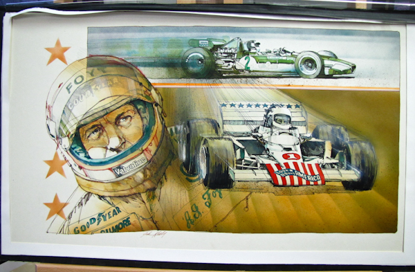 lot 3 image: original Illustration, A.J. Foyt race car scene